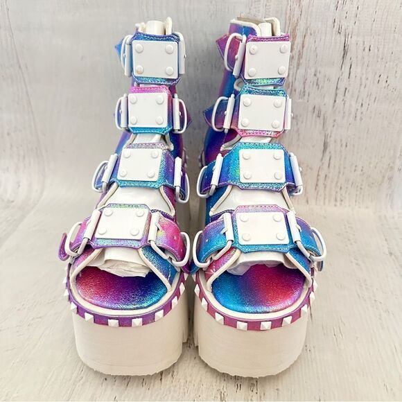 NIB Demonia metallic holographic ashes platform sandals Sz 7 - Picture 2 of 7